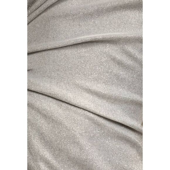 Sparkle Silver Glitter One-Shoulder Shiny Lurex High Slit Gown Long Maxi Dress - Picture 4 of 15